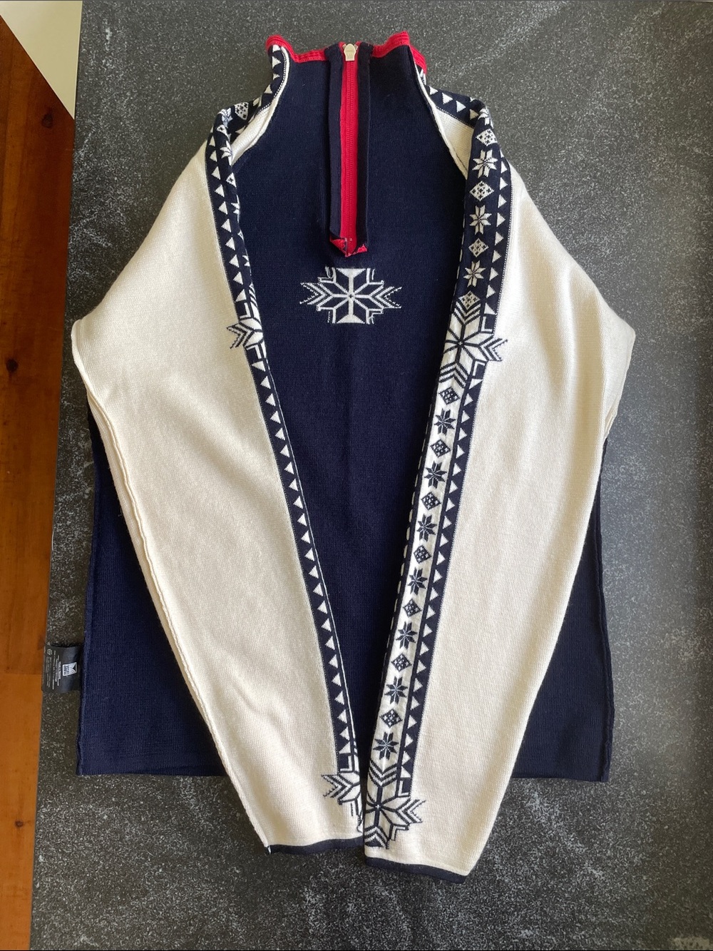 EUC Dale of Norway Geilo Size Large (L) Quarter-Zip Navy, Cream Red Sweater - Picture 9 of 16